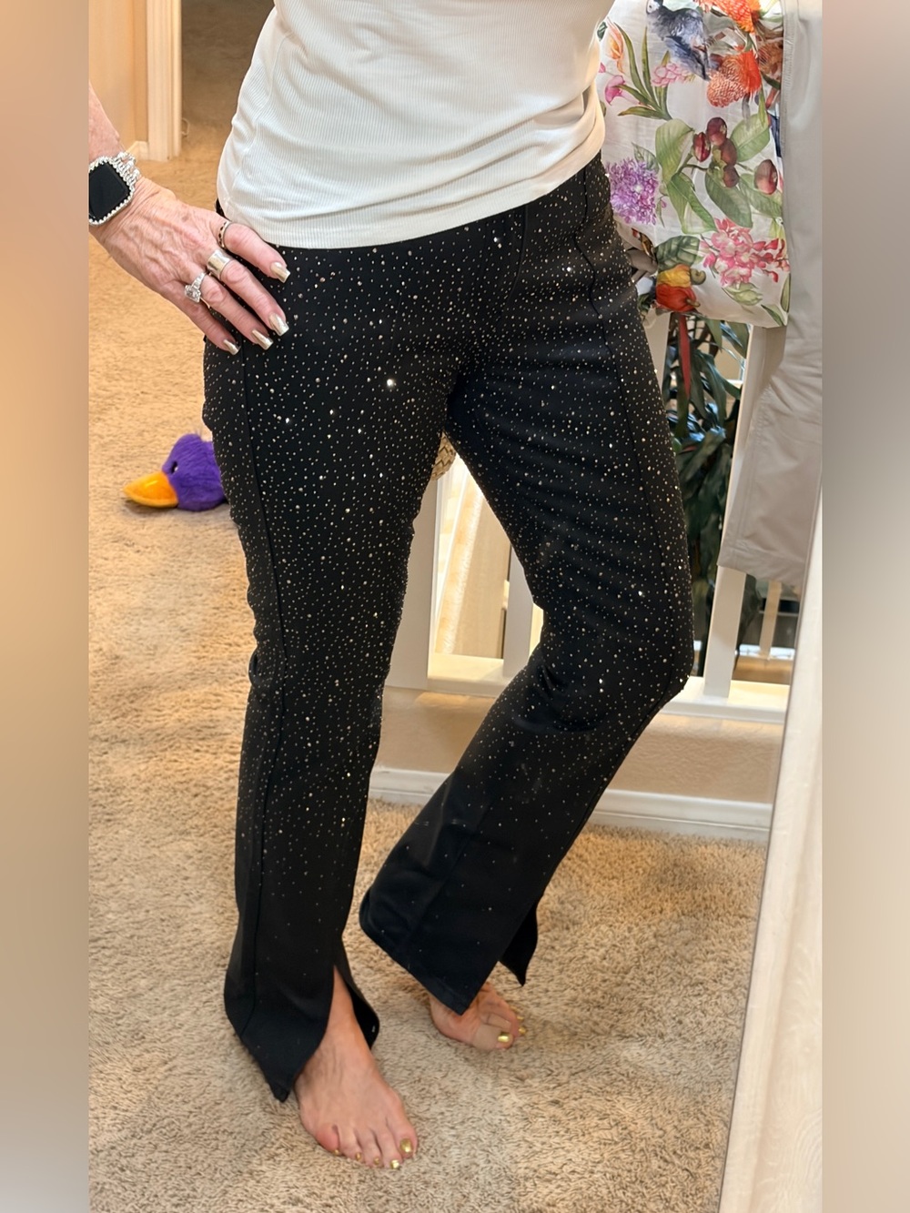 VBRT Black Waxed Denim Rhinestone Sequin Stretch Pants Size 11 NWOT High Rise